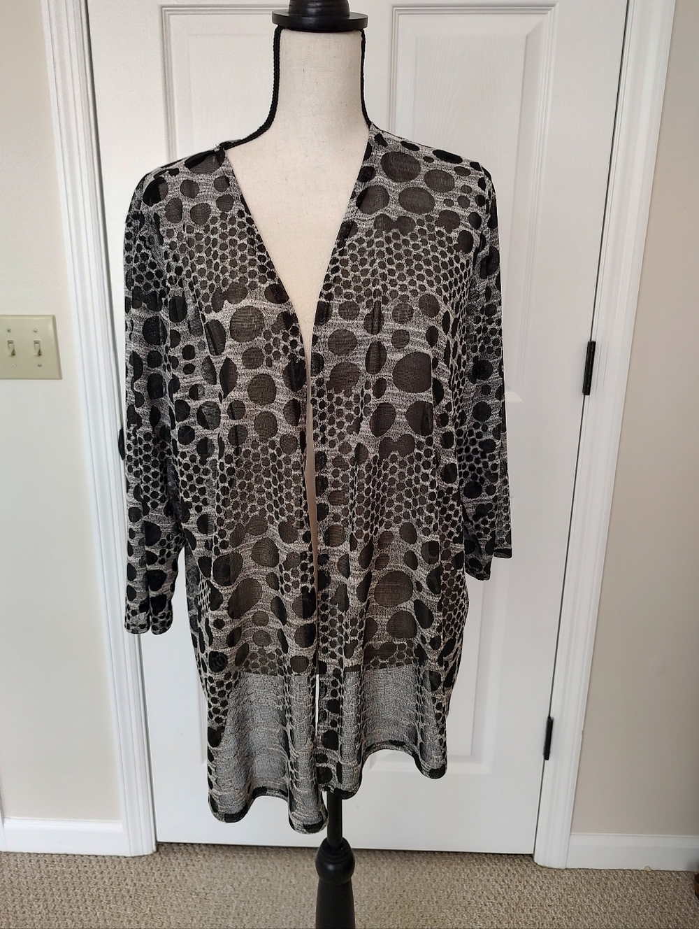Chico's Easywear Semi-Sheer Polka Dot Cardigan 3 Or XL